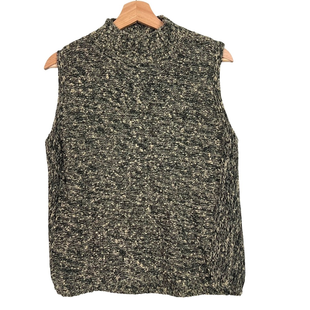 Sigrid Olsen Sport Womens Large Black Cream Marled Mock Neck Sleeveless Sweater